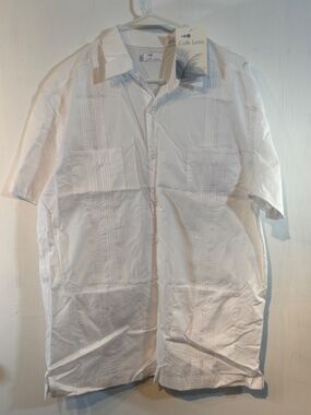 Cafe Luna Men's Cotton Blend Pin-tuck Short Sleeve Guayabera Shirt_NWT
